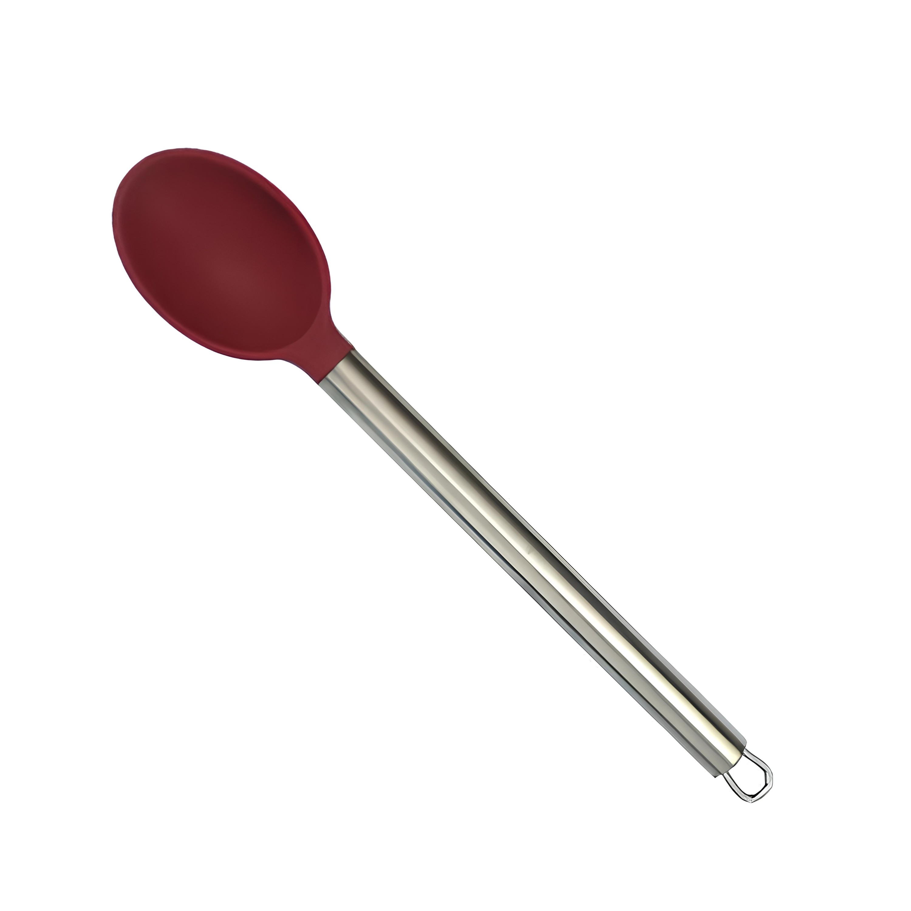 COLHER BUFFET SILICONE CABO INOX 33CM VERMELHA    