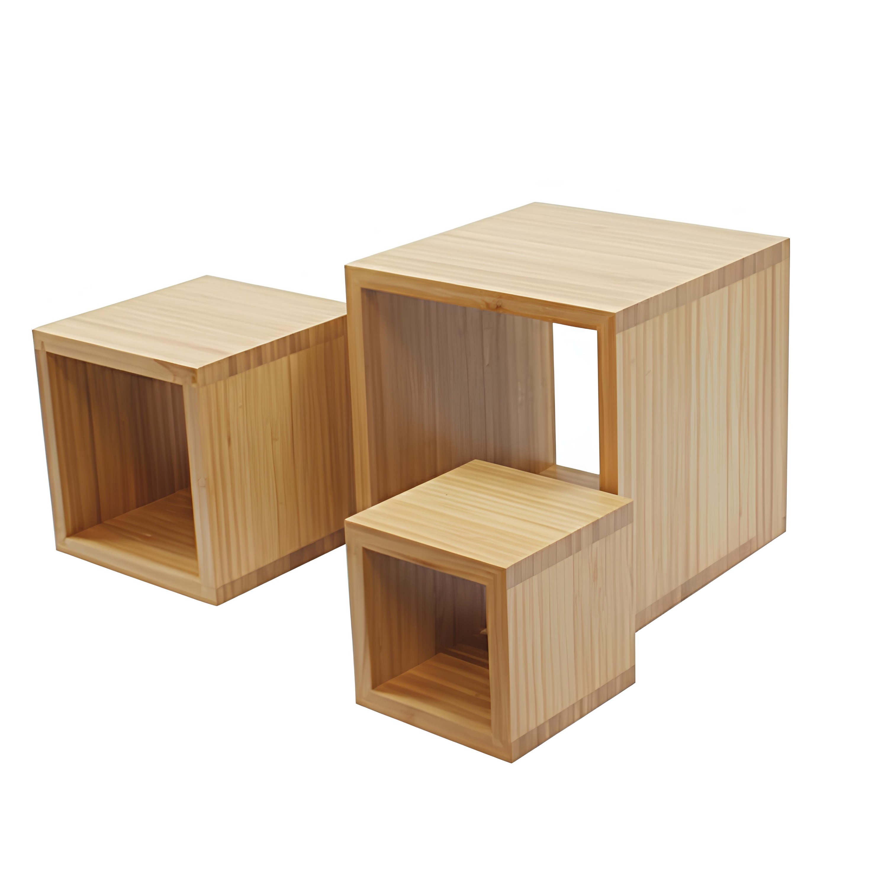 KIT 3 PEDESTAIS CUBO BUFFET MADEIRA PINUS CLARA 13X18X22CM  