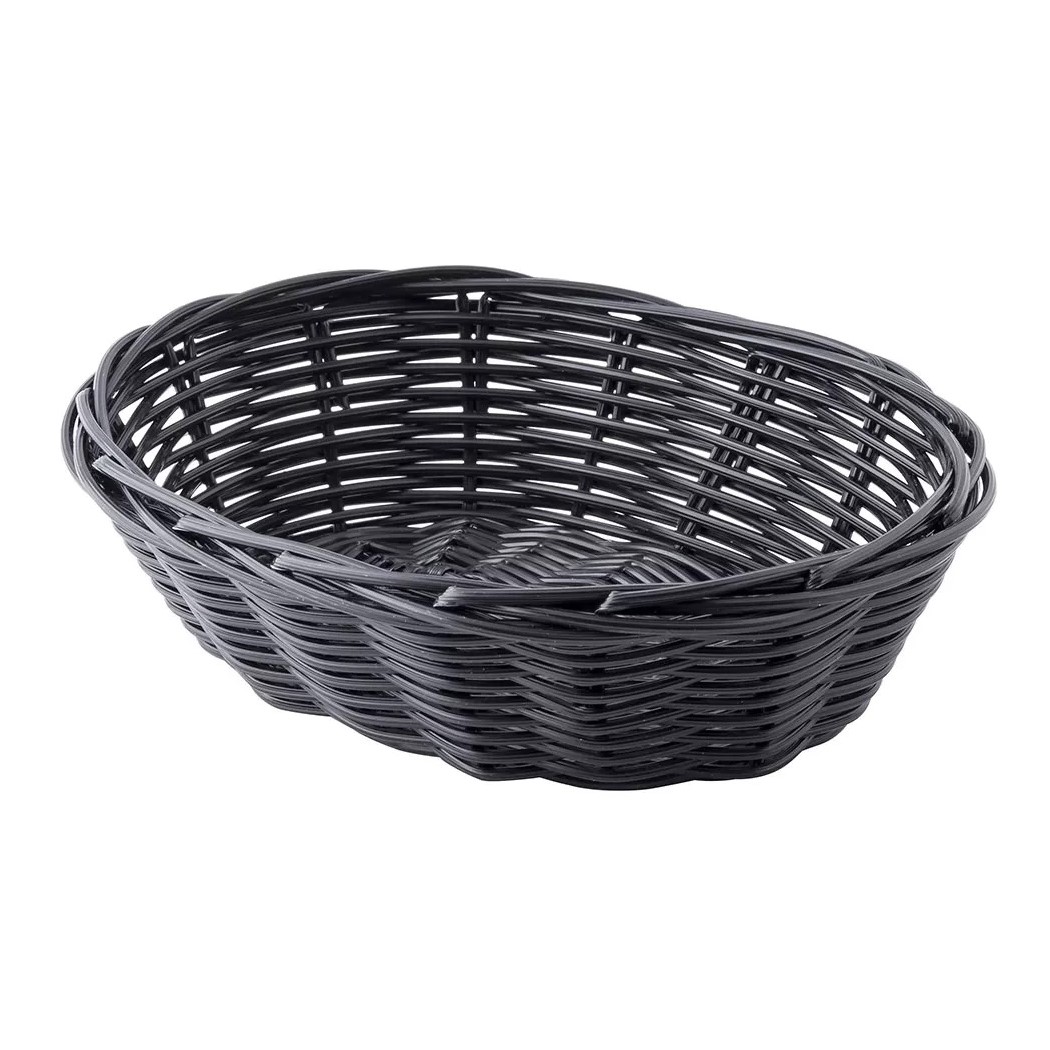 CESTA OVAL POLY RATTAN 18X13CM PRETA     
