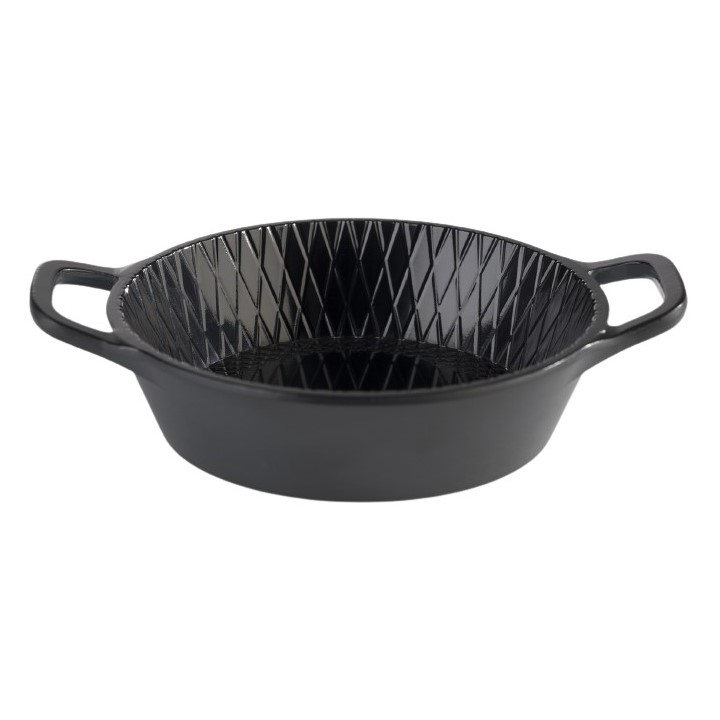 MINI CAÇAROLA OVAL ALÇAS MELAMINA 11,5X8,5CM PRETA    