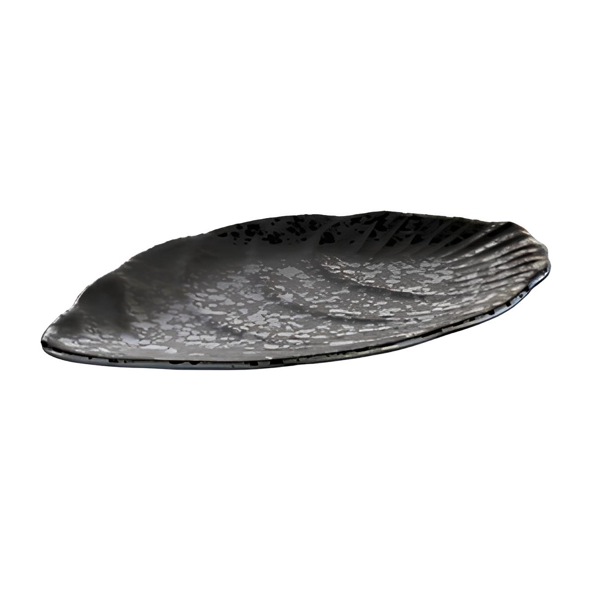 TRAVESSA FOLHA MELAMINA 25,5X15,5CM PRETO GLAMOUR     