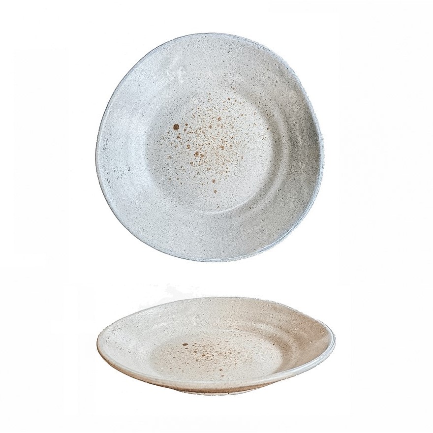 PRATO SOBREMESA FUNDO CERÂMICA 19 CM BRANCO CHAPISCO NATIVO  