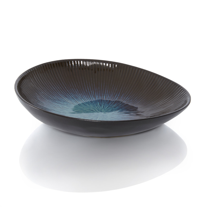 BOWL ASSIMÉTRICO OVAL CERÂMICA 26X23CM  1,3L AZUL DEEP OCEAN 