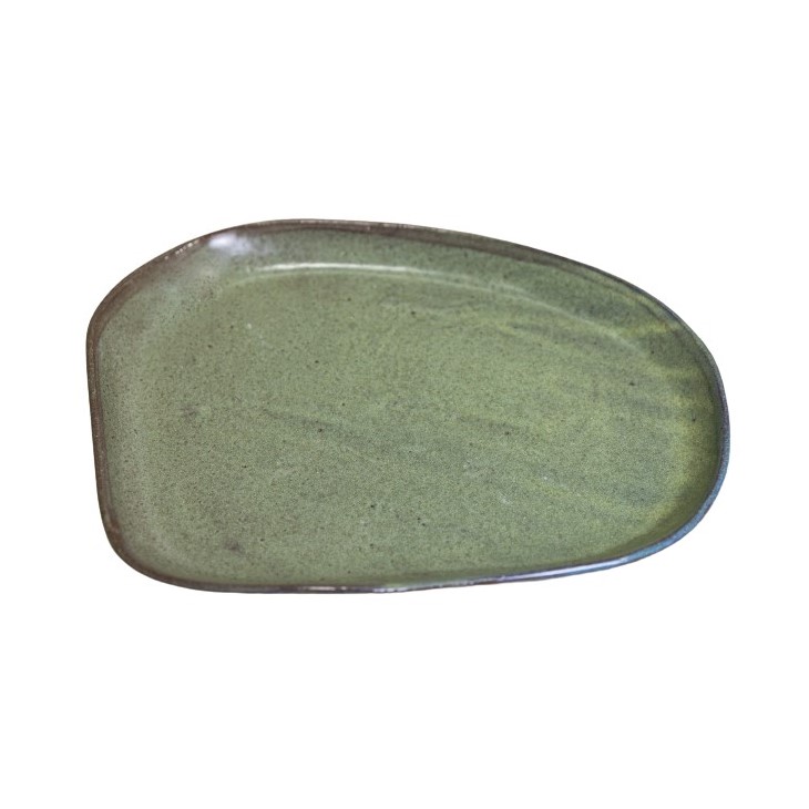 PRATO SOBREMESA IRREGULAR CERÂMICA 27 × 20 CM VERDE REAL 