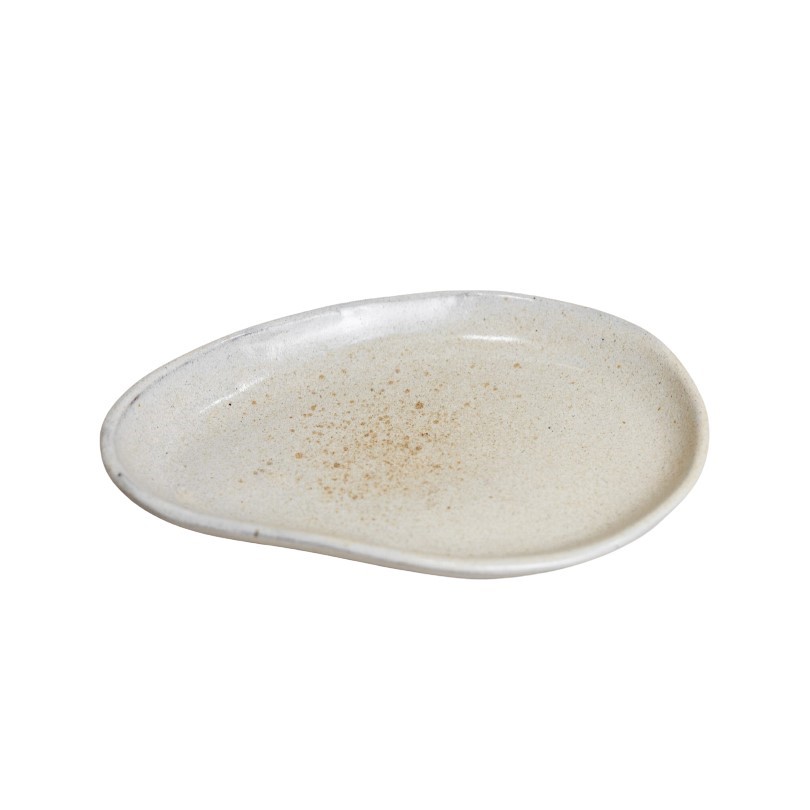PRATO APARADOR IRREGULAR CERÂMICA 14,5X10CM 2CM BRANCO CHAPISCO LÍTICO  