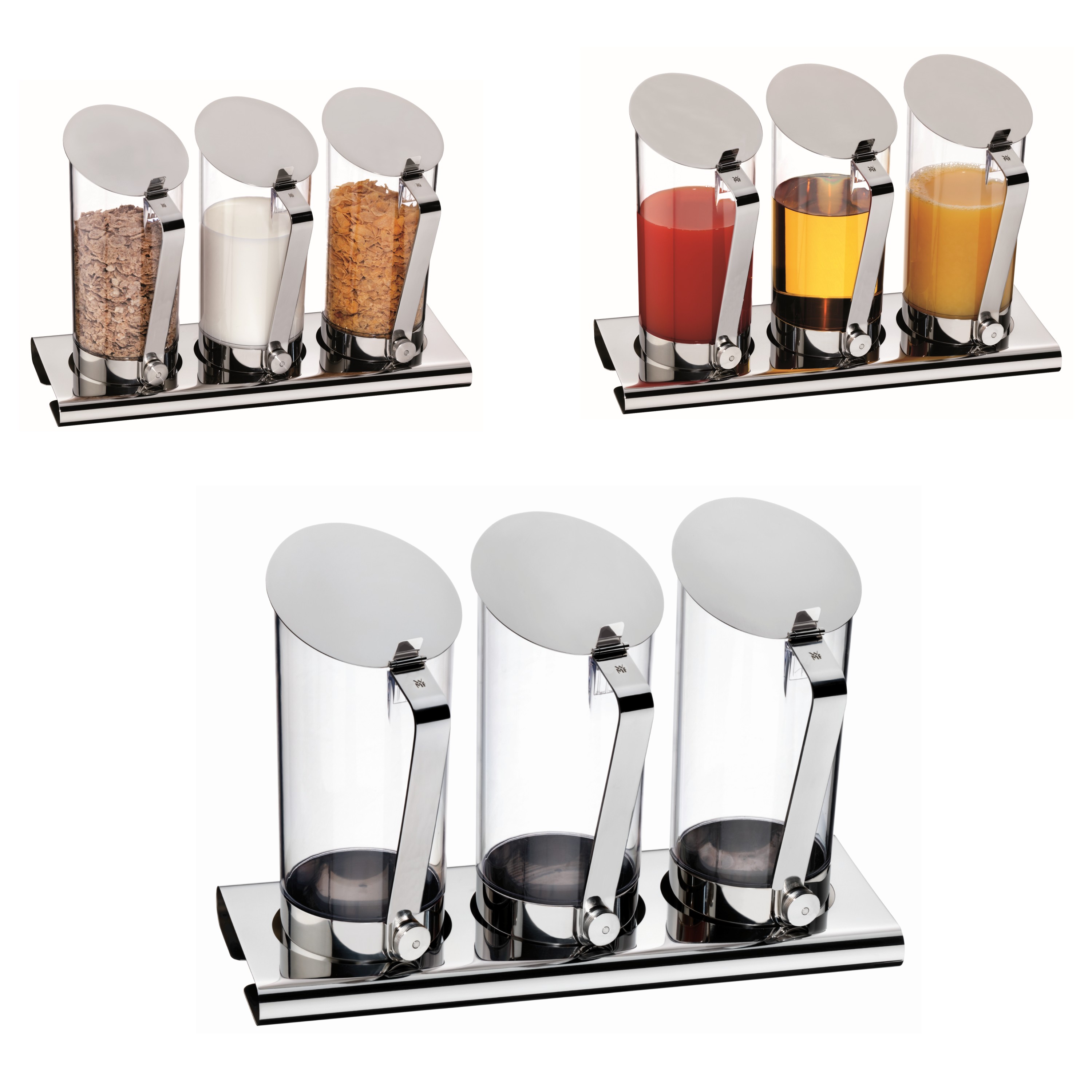 KIT 3 JARRAS SUCOS/CEREAIS 43X16X30CM + SUPORTE INOX WMF  