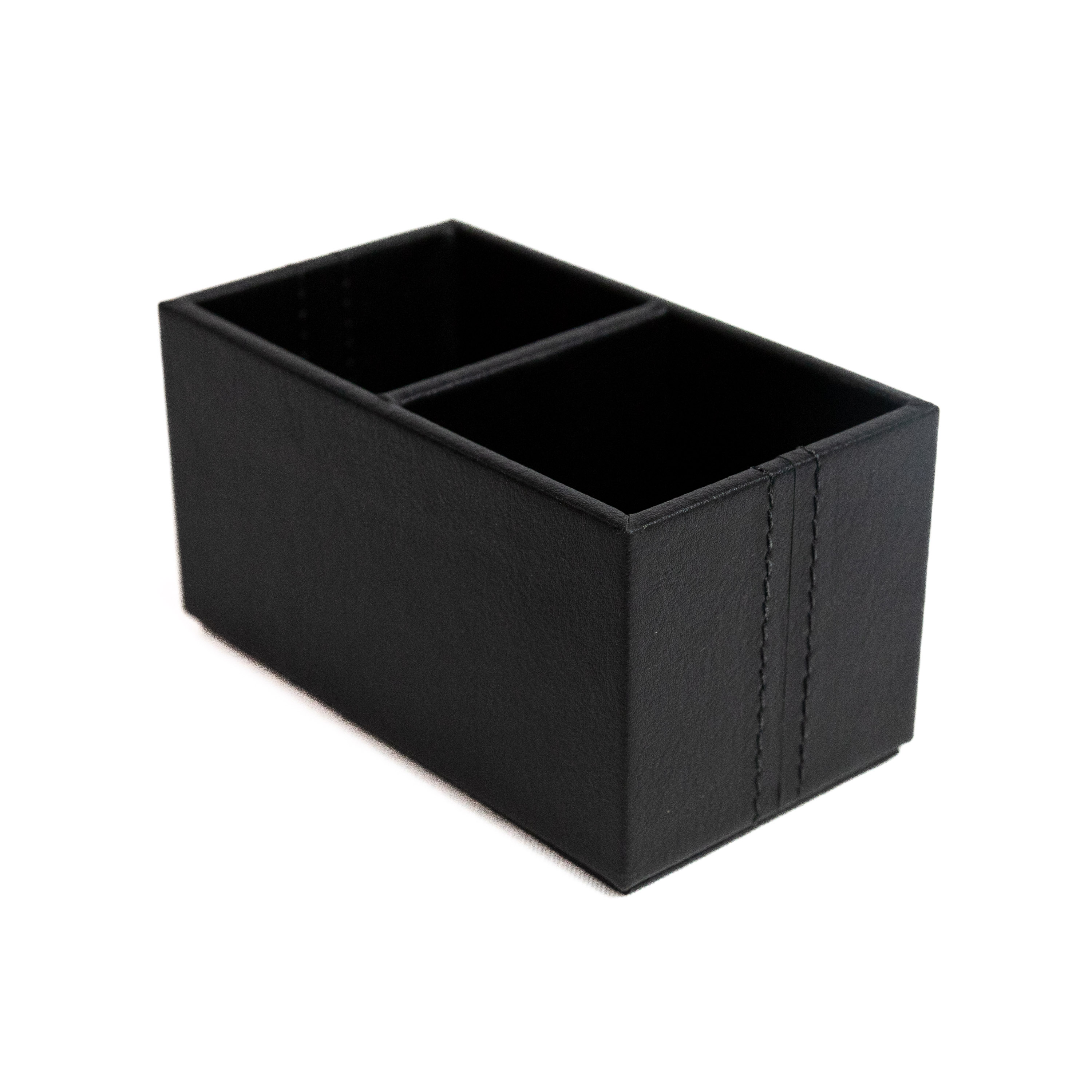 PORTA SACHÊ 2 COMPARTIMENTOS MDF/COURO SINTÉTICO 12X6,5CM PRETO   