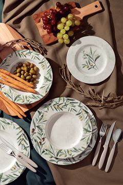 PRATO SOBREMESA PORCELANA 21CM DECORADA OLIVA     