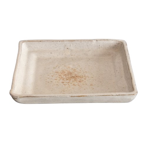 PRATO SASHIMI CERÂMICA 13X13CM BRANCO CHAPISCO ORIENTAL NATIVA