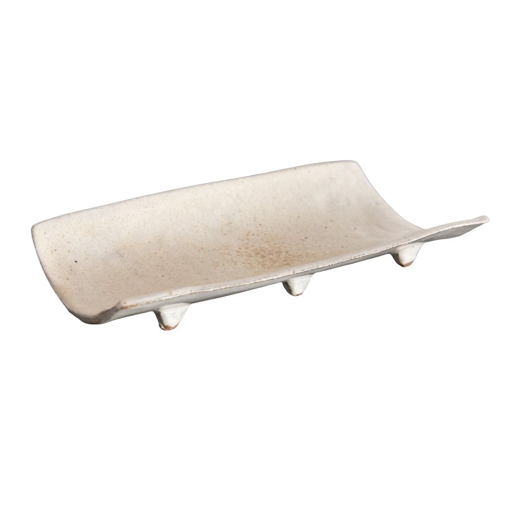 TRAVESSA CURVA CERÂMICA 22X12CM BRANCO CHAPISCO ORIENTAL NATIVA