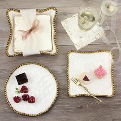 PRATO PORCELANA BORDA TITÂNIO DOURADO 16,5X16,5CM GOLDEN SALERNO   