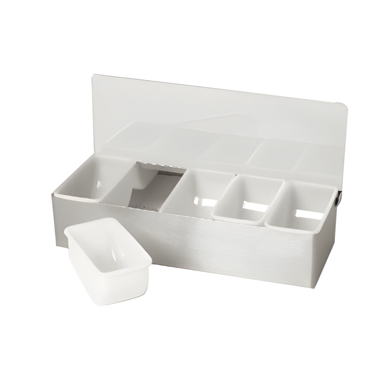 PORTA CONDIMENTOS 5 DIVISÕES INOX/PLÁSTICO 37X14,5CM BRANCO    