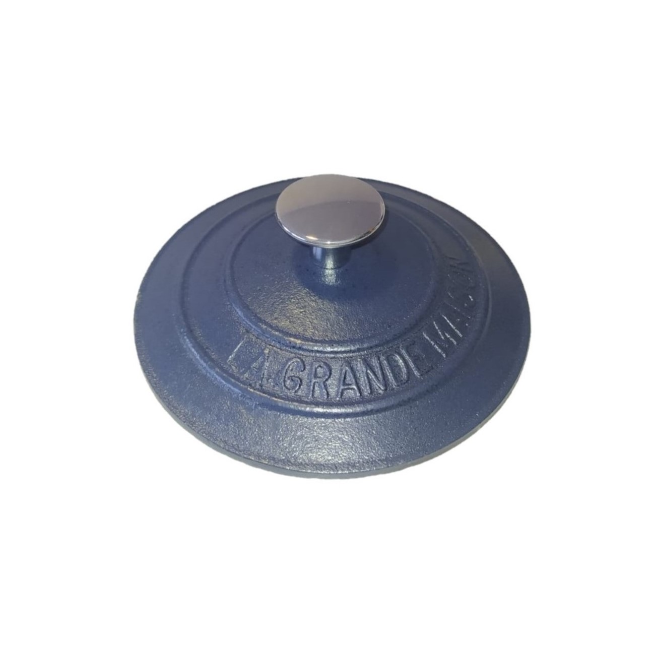 MINI TAMPA FERRO FUNDIDO 8CM POMEL CROMADO ESMALTE AZUL FOSCO 
