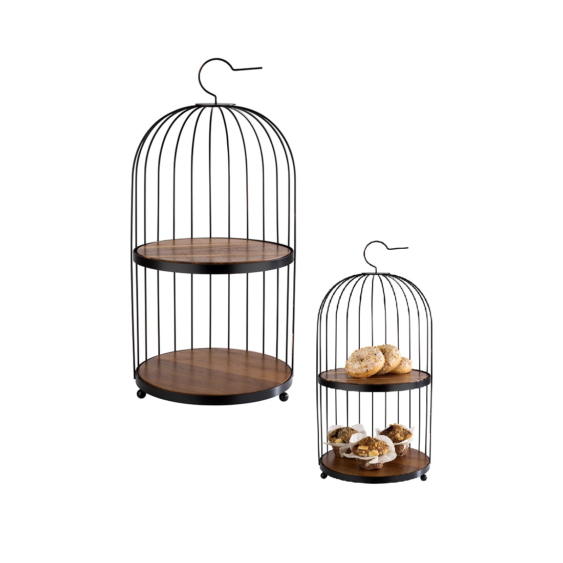 EXPOSITOR BUFFET GAIOLA METAL/MADEIRA 2 CESTAS 26CM PRETO   