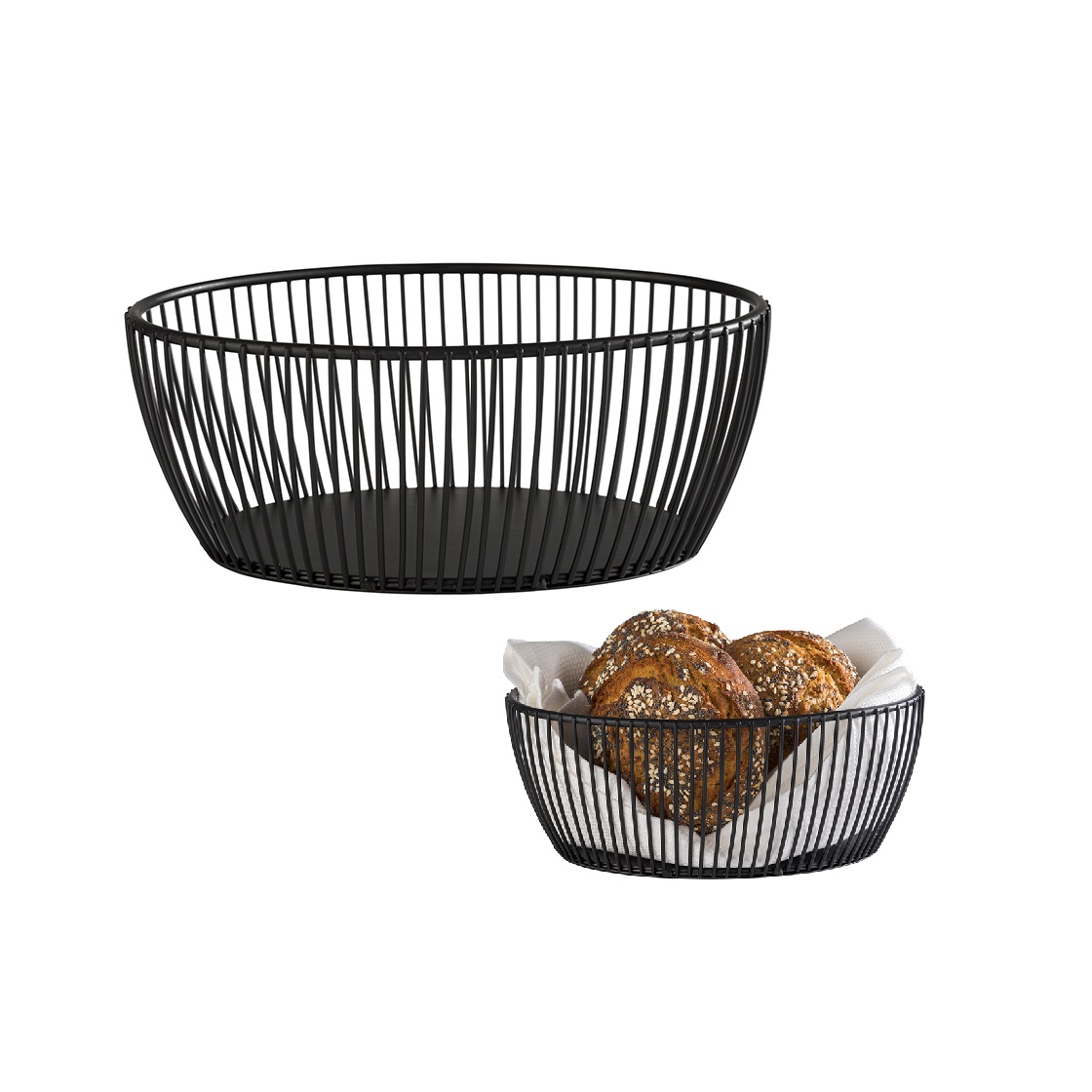 CESTA BUFFET OVAL METÁLICA 20X15CM PRETA SVART    