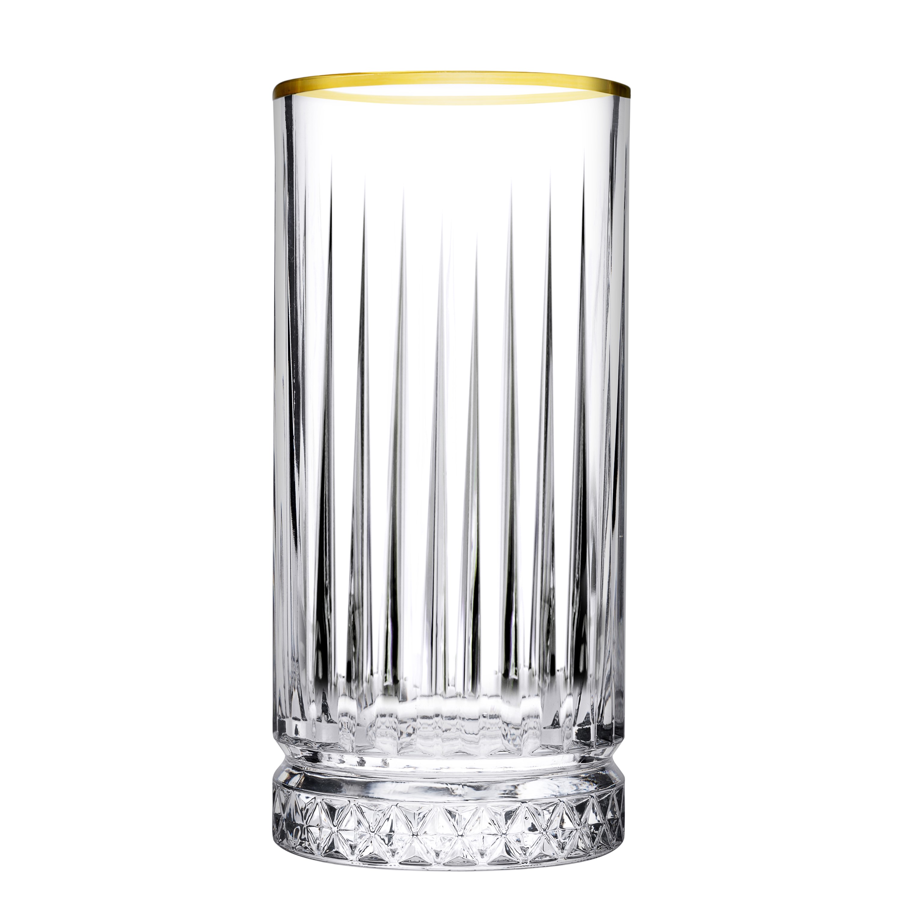 JOGO 4 COPOS LONG DRINK VIDRO 280ML 14CM BORDA DOURADA 