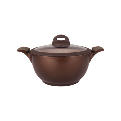 CAÇAROLA INDUÇÃO ALUMÍNIO ANTIADERENTE TAMPA VIDRO 20CM 2,4L CHOCOLATE BELGA 