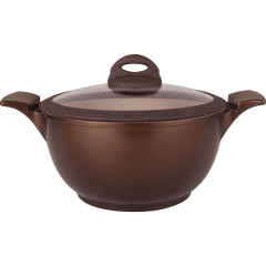 CAÇAROLA INDUÇÃO ALUMÍNIO ANTIADERENTE TAMPA VIDRO 24CM 4,3L CHOCOLATE BELGA 