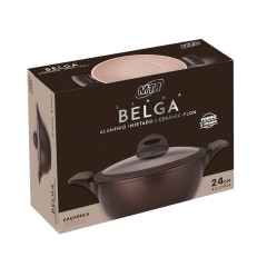 CAÇAROLA INDUÇÃO ALUMÍNIO ANTIADERENTE TAMPA VIDRO 24CM 4,3L CHOCOLATE BELGA 
