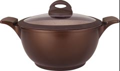 CAÇAROLA INDUÇÃO ALUMÍNIO ANTIADERENTE TAMPA VIDRO 28CM 6,2L CHOCOLATE BELGA 
