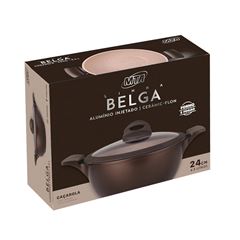 CAÇAROLA INDUÇÃO ALUMÍNIO ANTIADERENTE TAMPA VIDRO 28CM 6,2L CHOCOLATE BELGA 