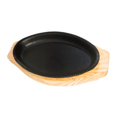 CHAPA TEPPAN OVAL FERRO FUNDIDO BASE MADEIRA 24X14,5CM   