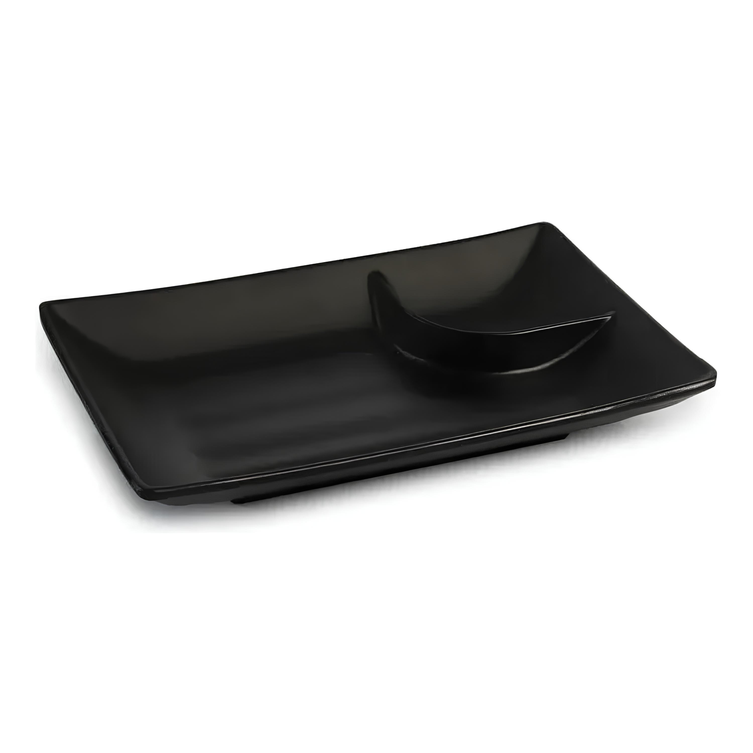 PRATO SUSHI DIVISÓRIA SHOYU POLIPROPILENO 19,5X11,5CM PRETO    