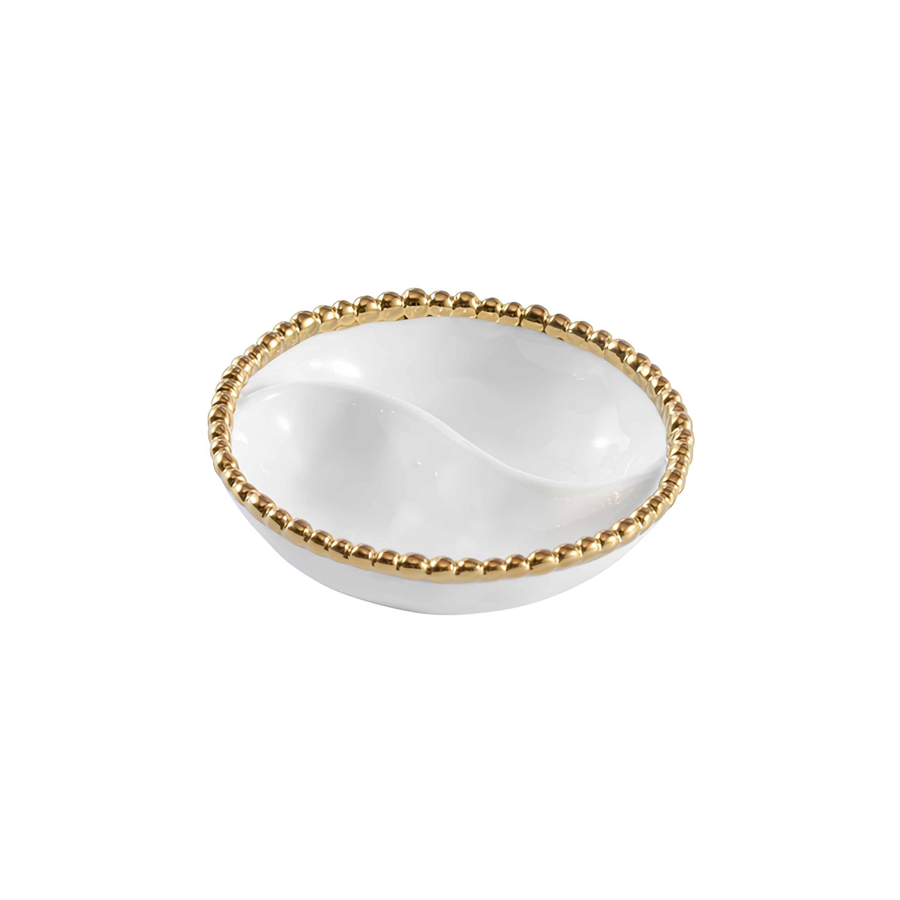 BOWL 2 DIVISÕES PORCELANA BORDA TITÂNIO DOURADA 14CM GOLDEN SALERNO PAMPA BAY