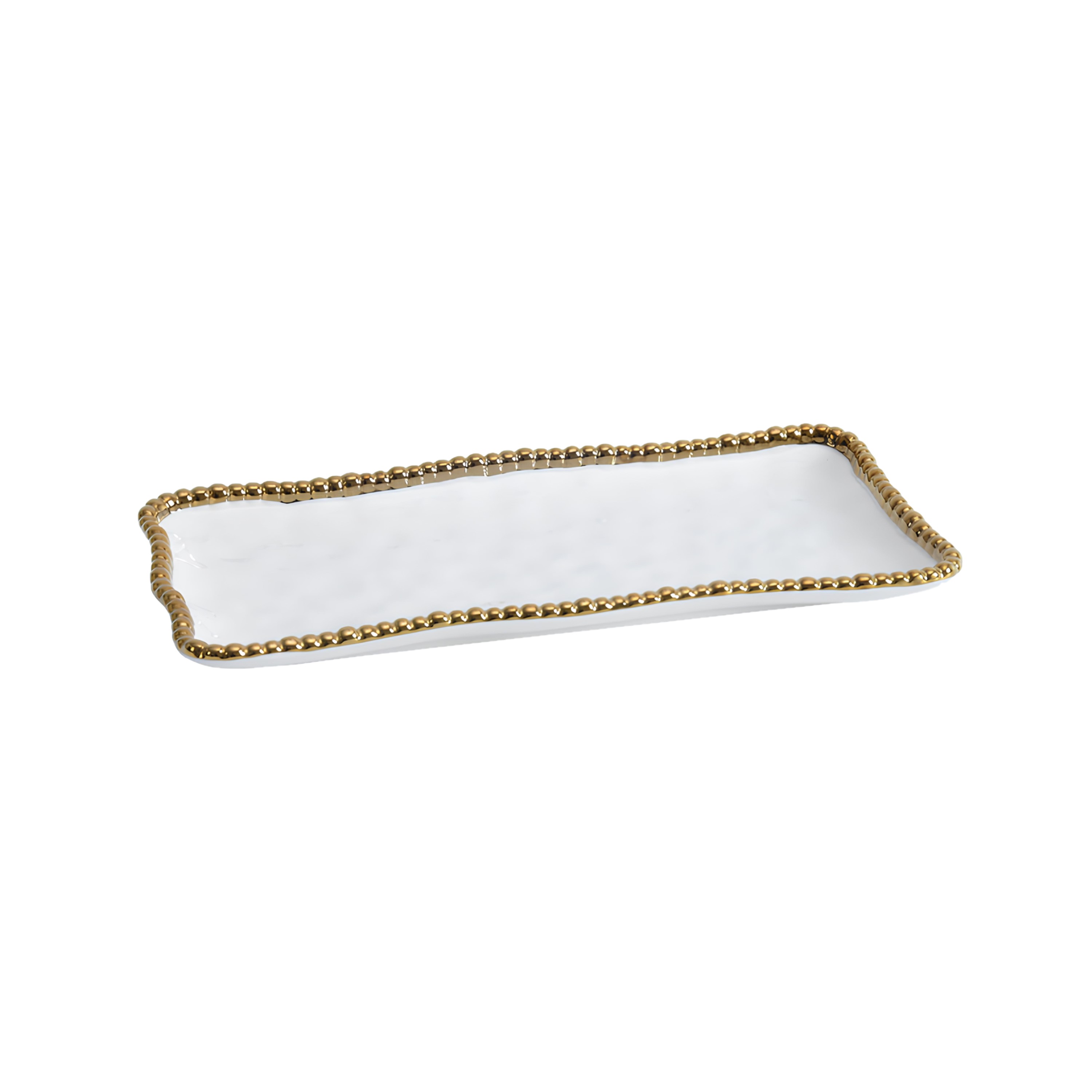 TRAVESSA PORCELANA BORDA TITÂNIO DOURADA 35X16CM GOLDEN SALERNO   