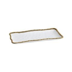 TRAVESSA PORCELANA BORDA TITÂNIO DOURADA 35X16CM GOLDEN SALERNO   