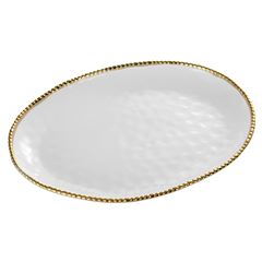 TRAVESSA OVAL PORCELANA BORDA TITÂNIO DOURADA 47X35,5CM GOLDEN SALERNO  