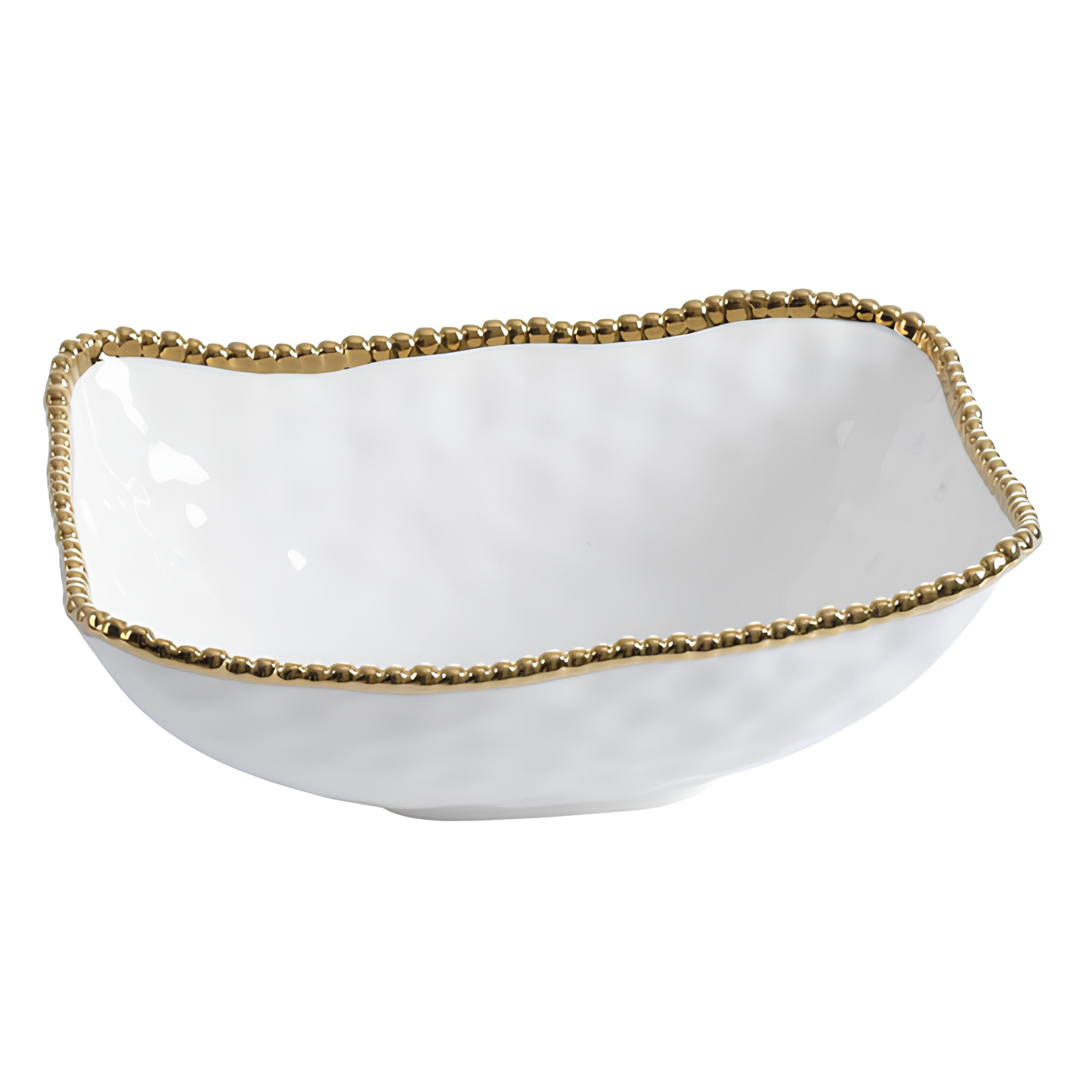 SALADEIRA FUNDA PORCELANA BORDA TITÂNIO DOURADA 33X23CM GOLDEN SALERNO PAMPA BAY