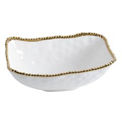 SALADEIRA FUNDA PORCELANA BORDA TITÂNIO DOURADA 33X23CM GOLDEN SALERNO  