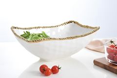 SALADEIRA FUNDA PORCELANA BORDA TITÂNIO DOURADA 33X23CM GOLDEN SALERNO  