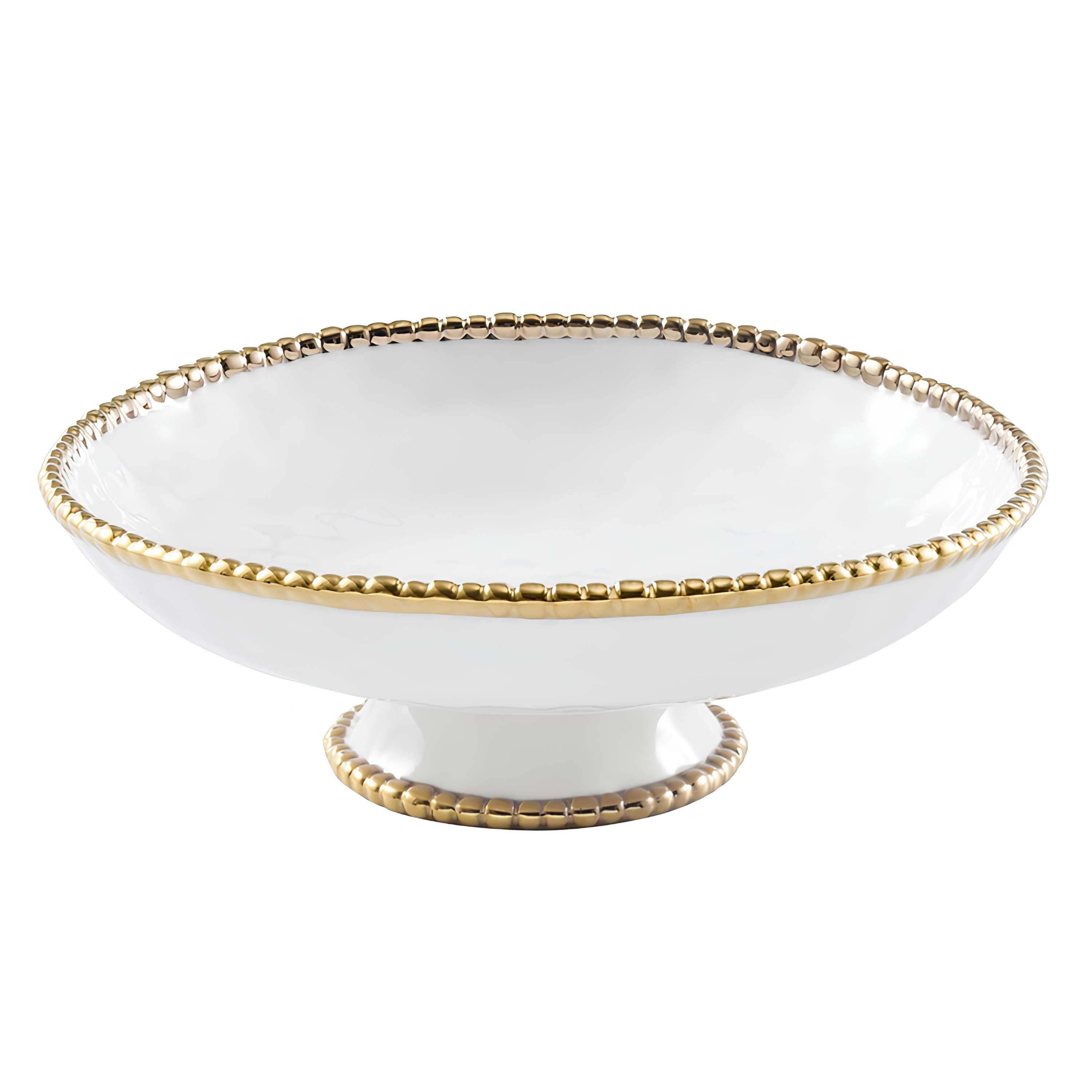 SALADEIRA PÉ PORCELANA BORDA TITÂNIO DOURADA 30,5CM GOLDEN SALERNO PAMPA BAY