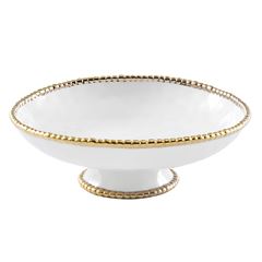 SALADEIRA PÉ PORCELANA BORDA TITÂNIO DOURADA 30,5CM GOLDEN SALERNO  