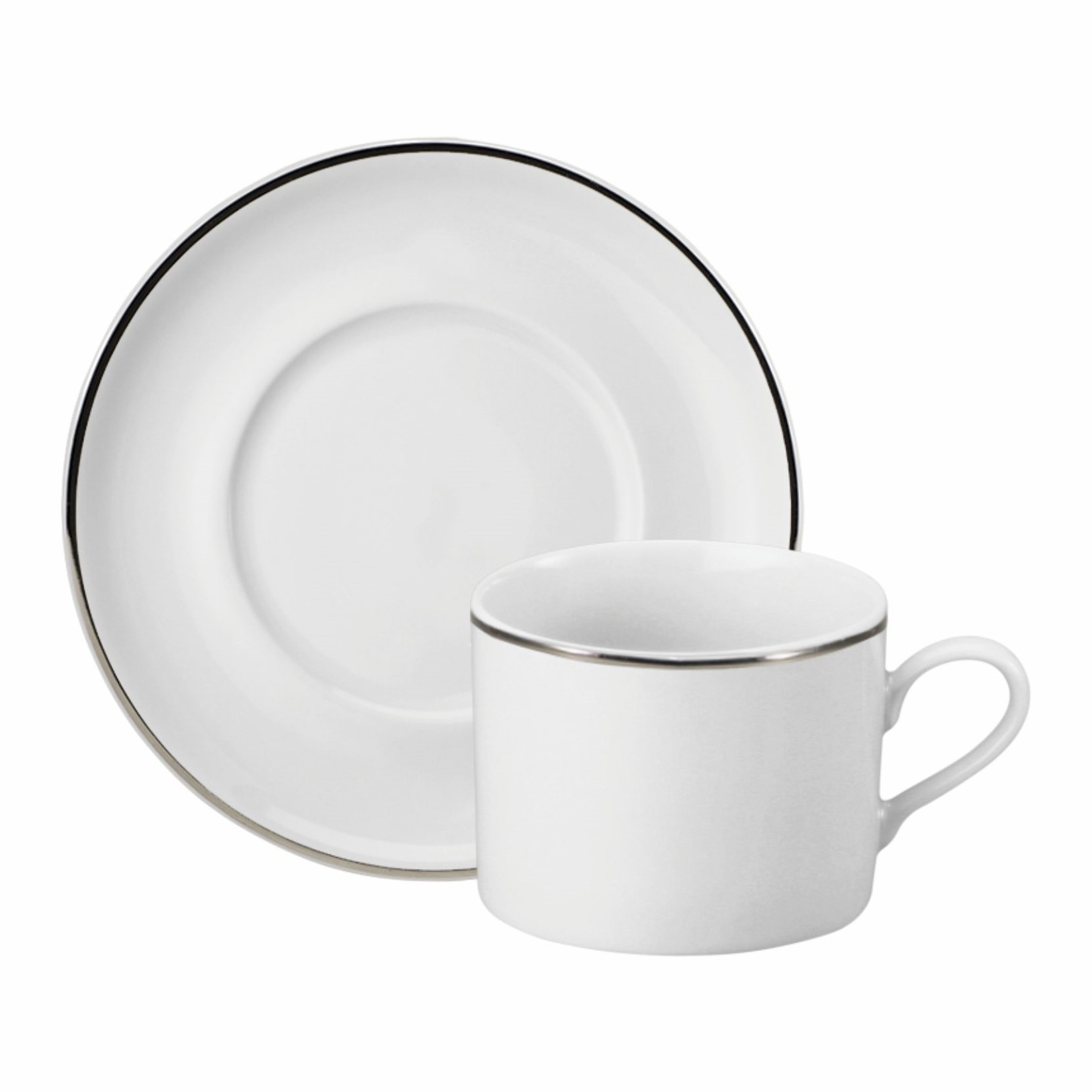 XÍCARA CHÁ PIRES PORCELANA 200ML 8CM BRASÍLIA FILETE PRATA  