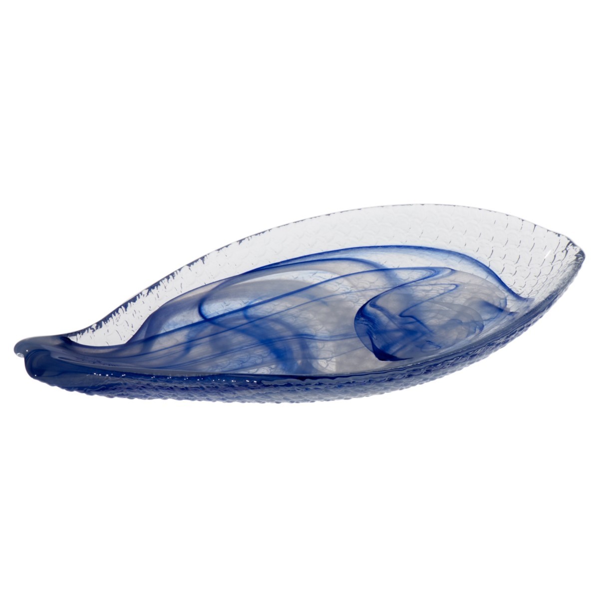 TRAVESSA PEIXE VIDRO 39X16CM ALABASTER AZUL/BRANCO LONGBEACH    