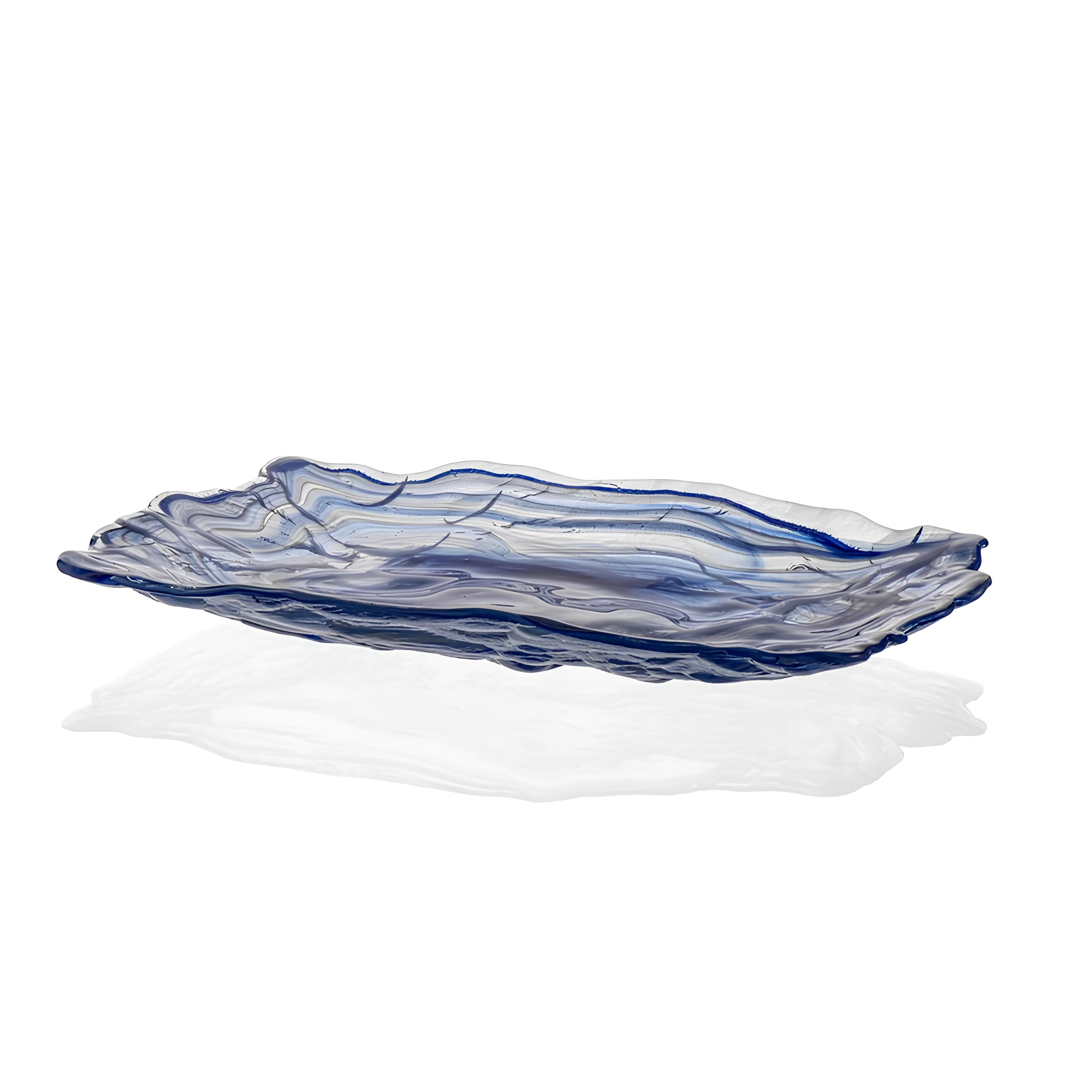 TRAVESSA RETANGULAR VIDRO 28X17CM 3CM ALABASTER AZUL/BRANCO LAVA   