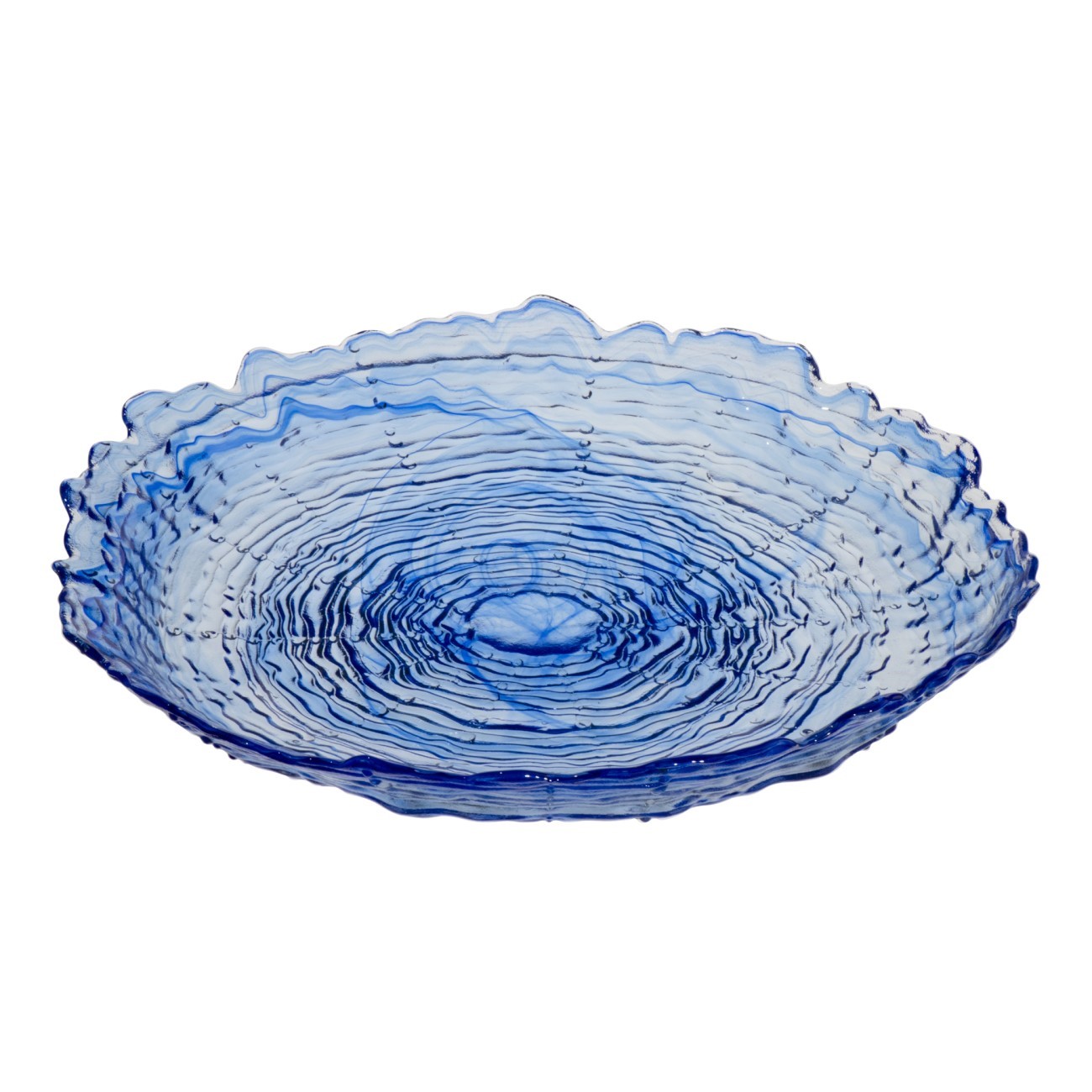 TRAVESSA REDONDA VIDRO 39,5CM ALABASTER AZUL SEA URCHIN   