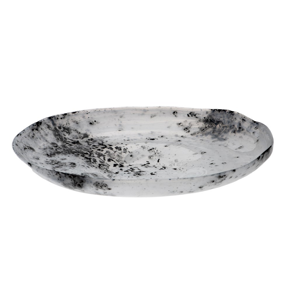 TRAVESSA REDONDA VIDRO 41CM ALABASTER BRANCO/PRETO AMORF    
