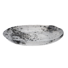 TRAVESSA REDONDA VIDRO 41CM ALABASTER BRANCO/PRETO AMORF    
