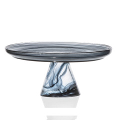TORTEIRA PÉ VIDRO Ø21CM H9,5CM ALABASTER PRETO LEONA