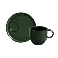XÍCARA CHÁ + PIRES STONEWARE EMPILHÁVEL 230ML 8CM GREENERY LINHAS
