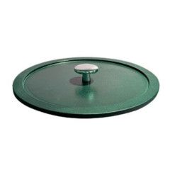 TAMPA FERRO FUNDIDO ESMALTADA FOSCO PEGADOR CROMADO 28CM VERDE ATELIER 