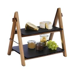 EXPOSITOR BUFFET CAVALETE 2 NÍVEIS MADEIRA/ARDÓSIA 36,5X26,5CM    