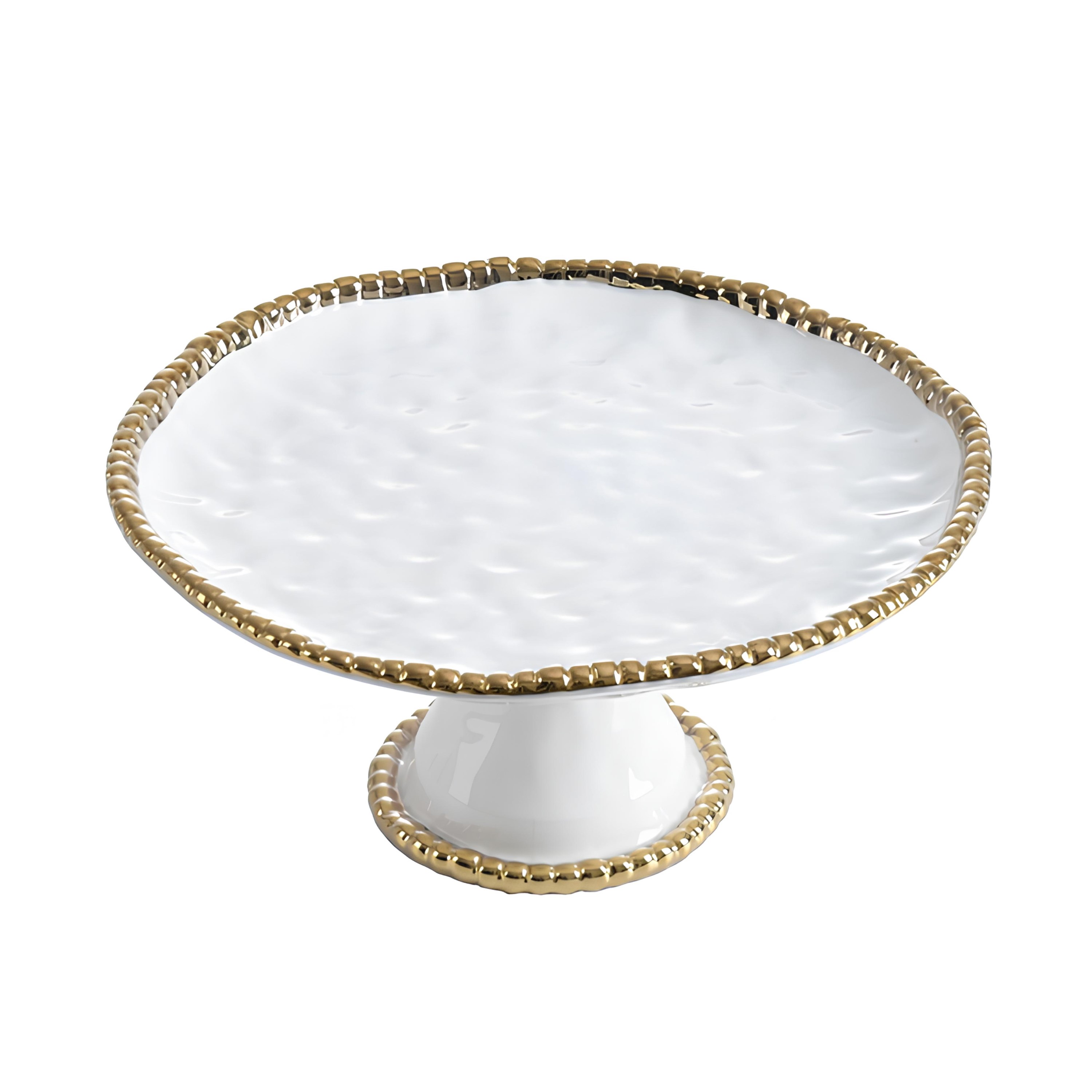 TORTEIRA PÉ PORCELANA BORDA TITÂNIO DOURADA 28CM GOLDEN SALERNO  