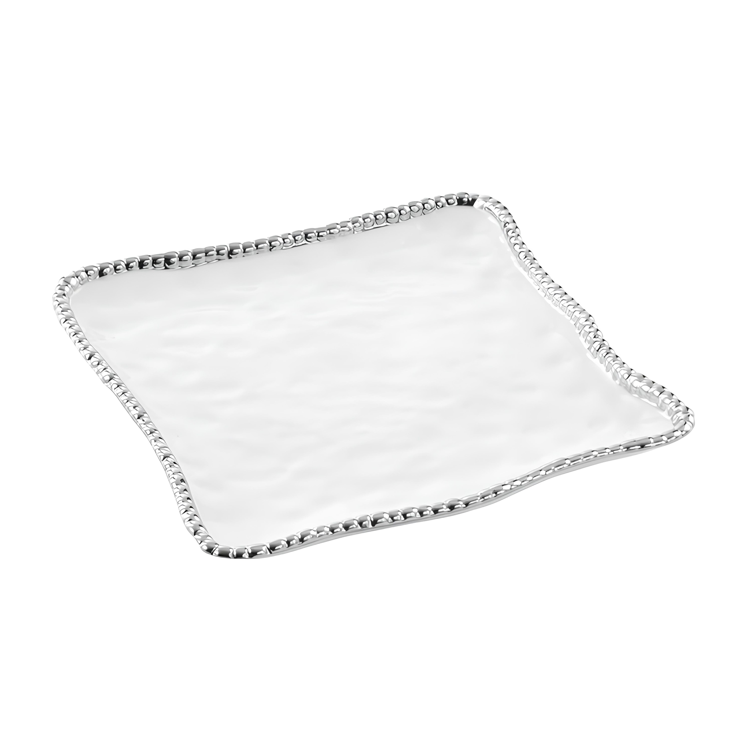TRAVESSA PORCELANA BORDA TITÂNIO PRATA 28X28CM SALERNO    