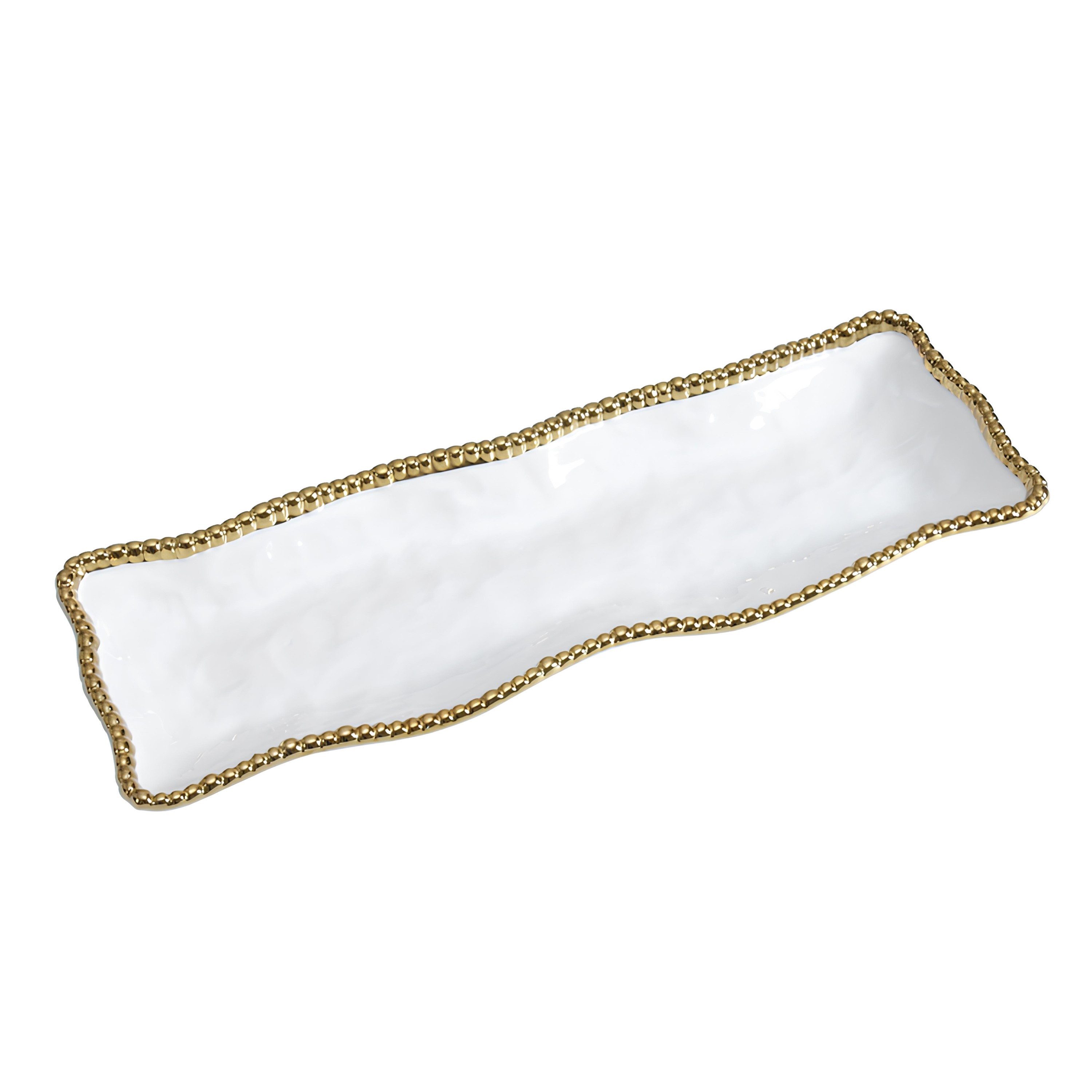 TRAVESSA PORCELANA BORDA TITÂNIO DOURADA 48X16CM GOLDEN SALERNO   