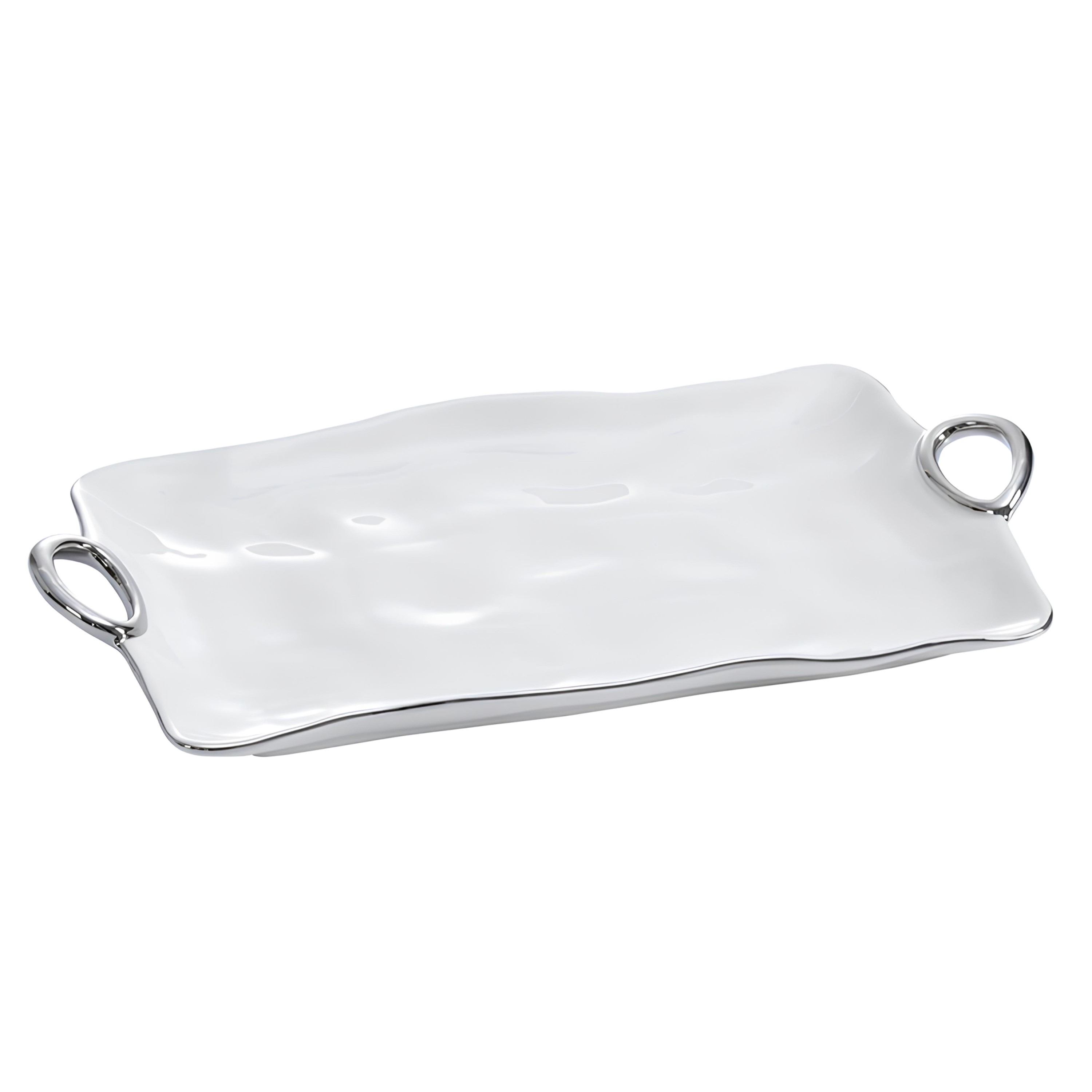 TRAVESSA ALÇAS PORCELANA BORDA TITÂNIO PRATA 44X24CM    